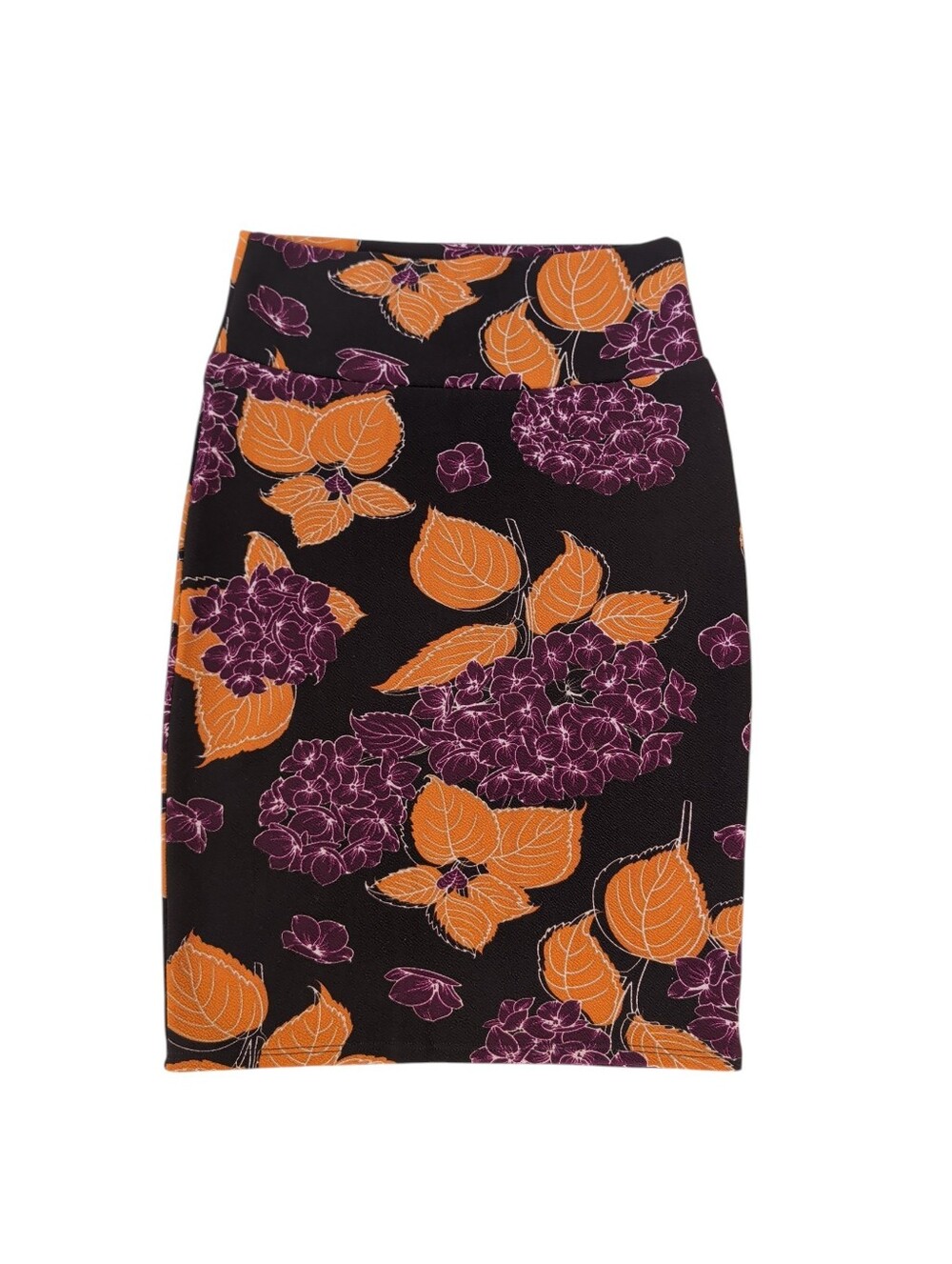 LulaRoe Cassie Floral Stretch Hydrangea Pencil Skirt XS Black Purple